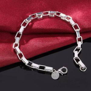 Women's 925 Sterling Silver Stamped Chain Link Big Box Bracelet 8"